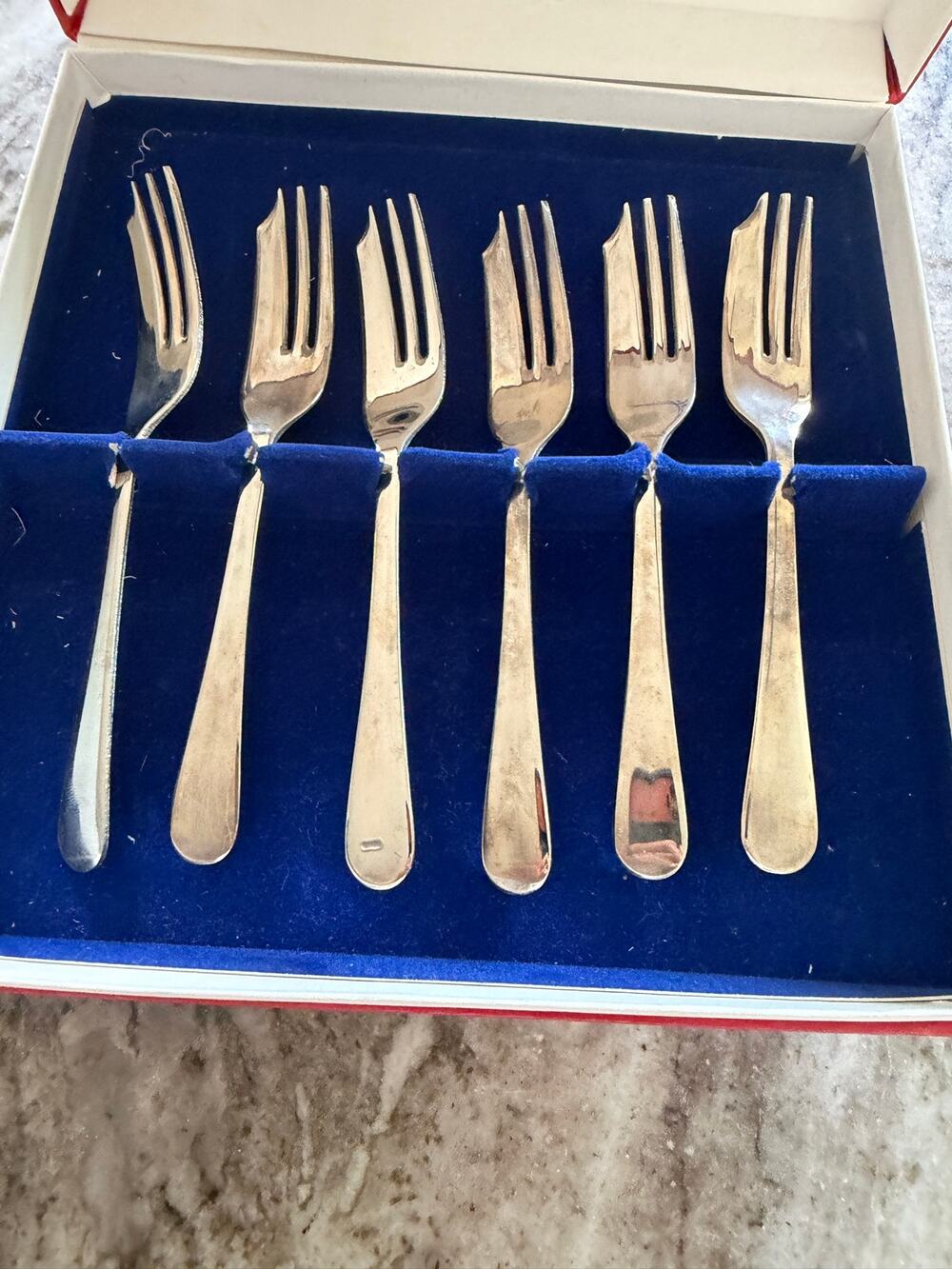 Leonard Silver Plated Dessert Fork Set 6 Sheffield England Original Box Vintage